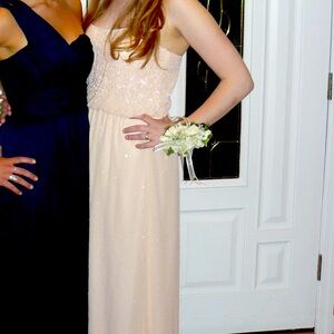 Blush sequin Aidan Maddox floor-length gown. Elastic waist. Not altered.